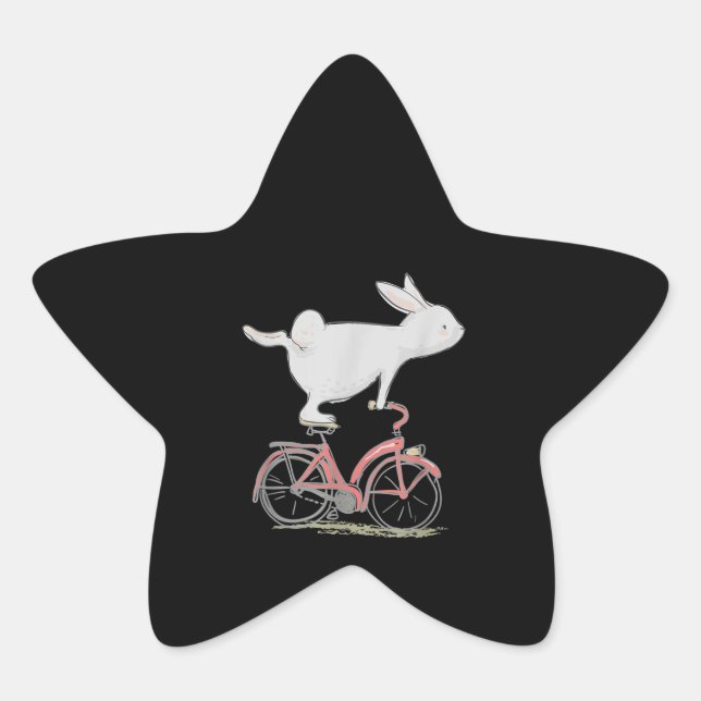 Cute Bunny Rabbit On Bike  Cycling  Bicycle Star Sticker (Front)