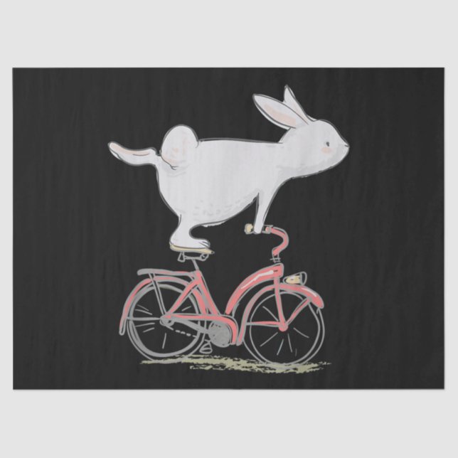 Cute Bunny Rabbit On Bike Cycling Bicycle Tissue Paper (Front)