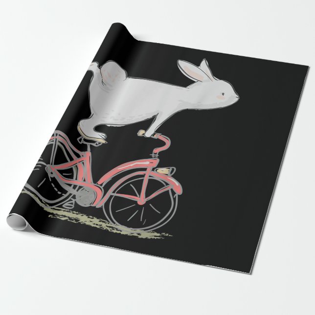 Cute Bunny Rabbit On Bike  Cycling  Bicycle Wrapping Paper (Unrolled)