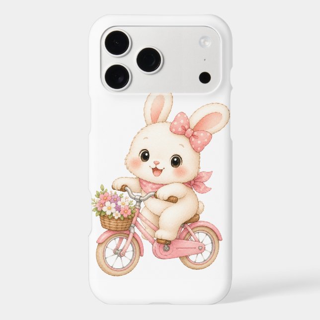 Cute Bunny Rabbit on Pink Bicycle iPhone Case (Back)