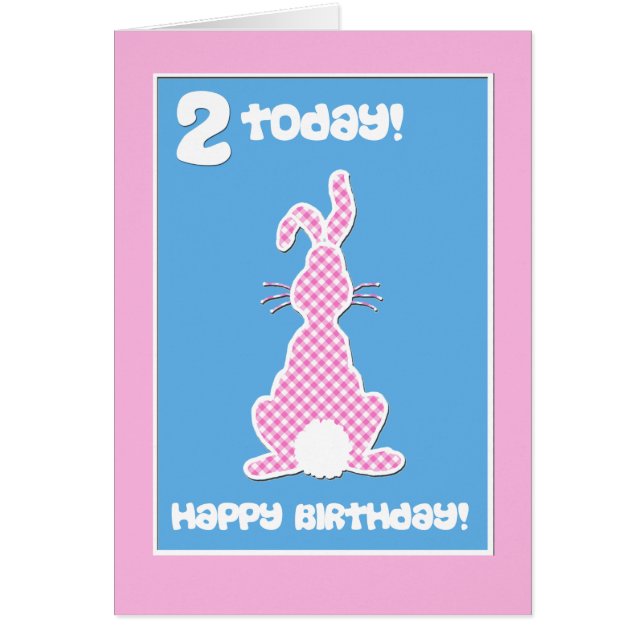 Cute Bunny Rabbit  on Pink Check 2nd Birthday (Front)