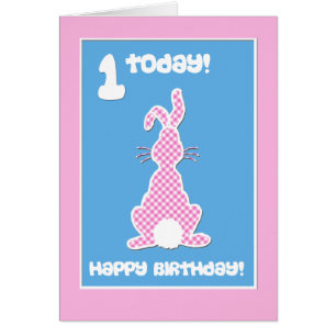 Cute Bunny Rabbit  on Pink Check Ist Birthday