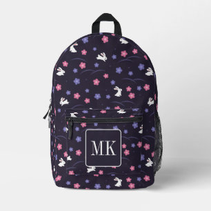 Cute Bunny Rabbit Pattern Monogram Initials Purple Printed Backpack