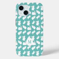 Cute Bunny Rabbit Pattern on Teal Monogram