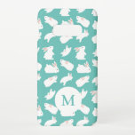 Cute Bunny Rabbit Pattern on Teal Monogram Samsung Galaxy Case<br><div class="desc">Adorable white bunny pattern on teal (you can customise background colour)</div>