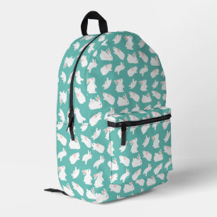 Cute Bunny Rabbit Pattern on Teal Printed Backpack