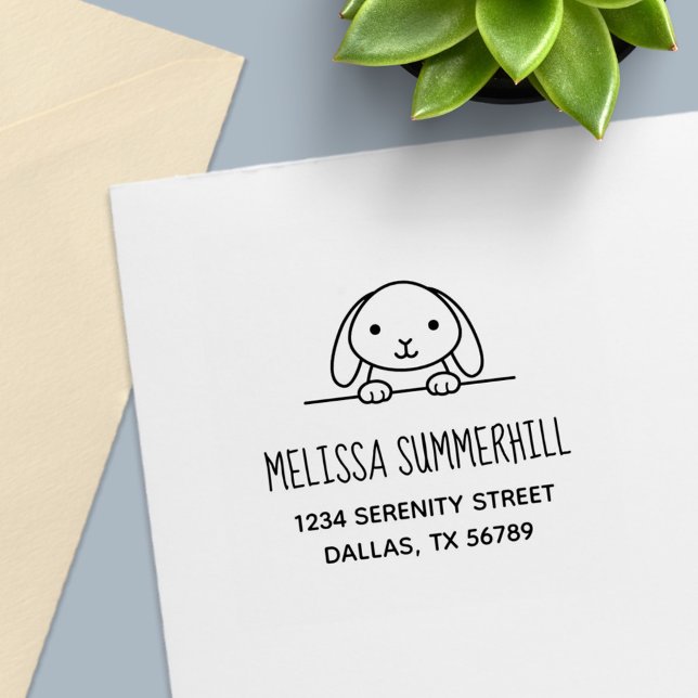 Cute Bunny Rabbit Peeking above Address 2 Self-inking Stamp (Creator Uploaded)