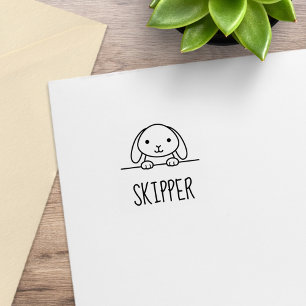 Cute Bunny Rabbit Peeking Custom Name 1x1 Rubber Stamp