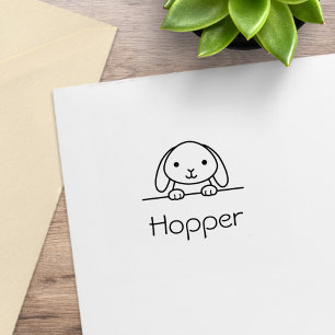 Cute Bunny Rabbit Peeking Custom Name Rubber Stamp