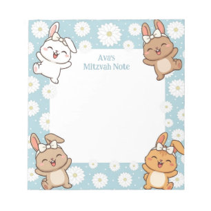 Cute Bunny Rabbit Personalised Mitzvah Note pad