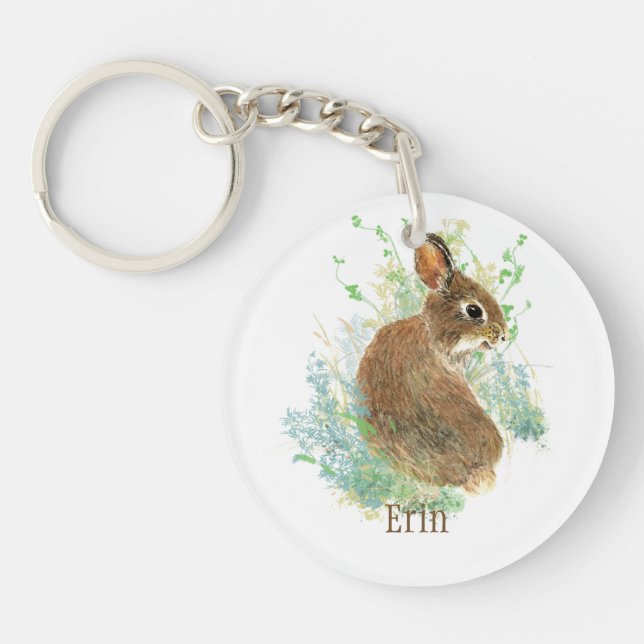 Cute Bunny Rabbit Pet Animal Custom Name Hoodie Bu Key Ring (Front)