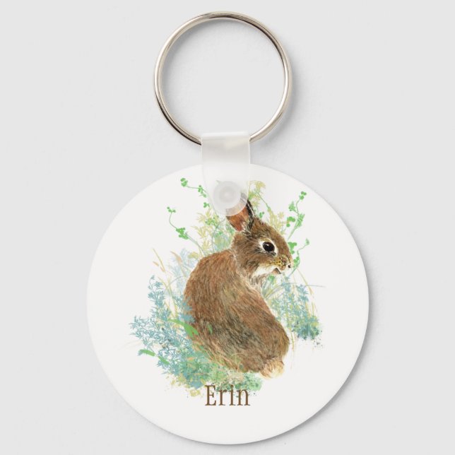 Cute Bunny Rabbit Pet Animal Custom Name Hoodie Bu Key Ring (Front)