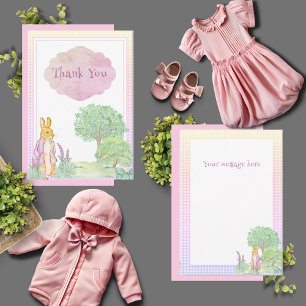 Cute Bunny Rabbit Pink Baby Shower Thank You Card