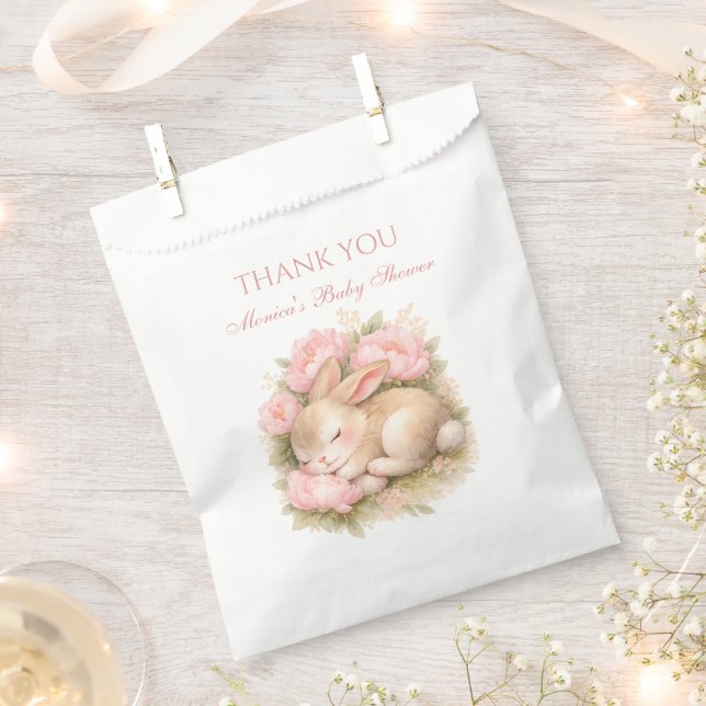 Cute Bunny Rabbit Pink Blush Peony Baby Shower Favour Bag (Clipped)