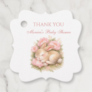 Cute Bunny Rabbit Pink Blush Peony Baby Shower Favour Tags