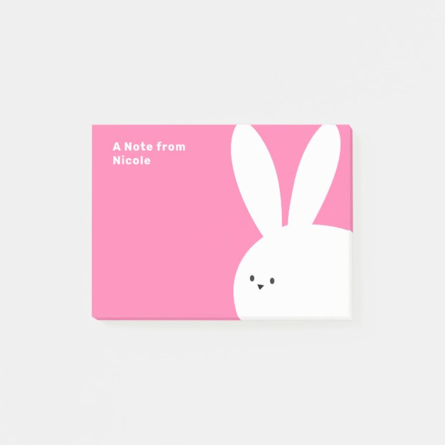 Cute Bunny Rabbit Pink Custom Name Post-it Notes (Front)