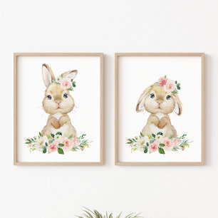 Cute Bunny, Rabbit, Pink Flowers, Girl Nursery