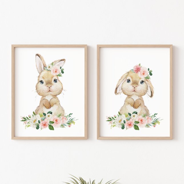 Cute Bunny, Rabbit, Pink Flowers, Girl Nursery (Creator Uploaded)
