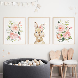 Cute Bunny, Rabbit, Pink Flowers, Girl Nursery