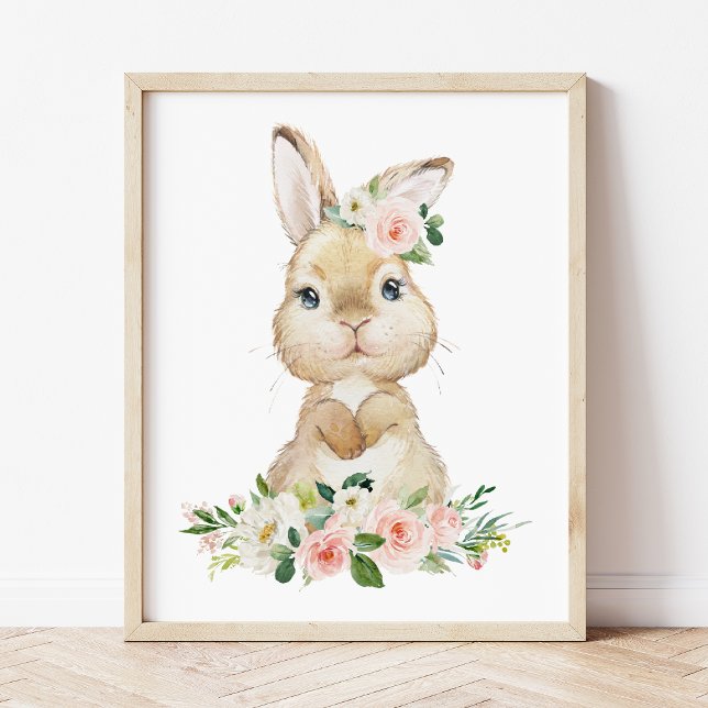 Cute Bunny, Rabbit, Pink Flowers, Girl Nursery Photo Print (Creator Uploaded)