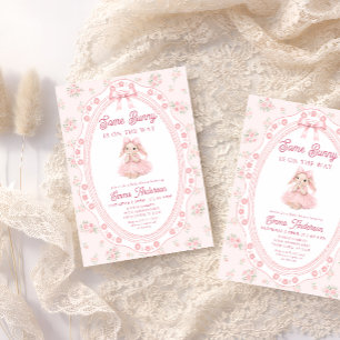 Cute Bunny Rabbit Pink Girl Baby Shower Invitation