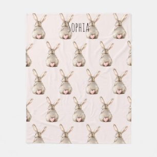 Cute Bunny Rabbit Pink Heart Tail Baby Shower Fleece Blanket