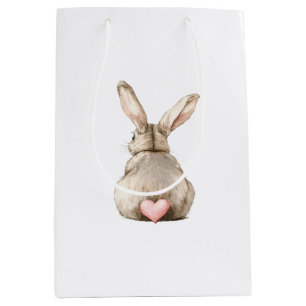 Cute Bunny Rabbit Pink Heart Tail Baby Shower Medium Gift Bag