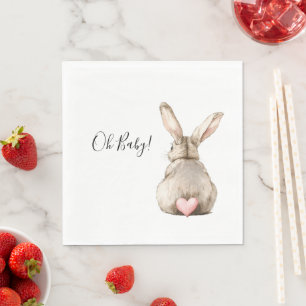 Cute Bunny Rabbit Pink Heart Tail Baby Shower Napkin