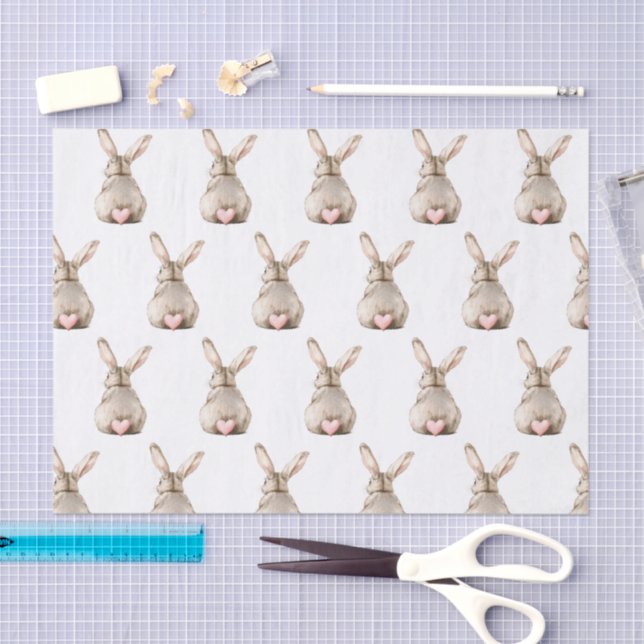 Cute Bunny Rabbit Pink Heart Tail Baby Shower Tissue Paper (Craft)