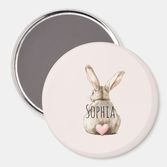 Cute Bunny Rabbit Pink Heart Tail  Magnet (Front/Back)