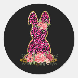 Cute Bunny Rabbit Pink Leopard Bunny Happy Easter Classic Round Sticker
