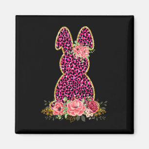 Cute Bunny Rabbit Pink Leopard Bunny Happy Easter Magnet