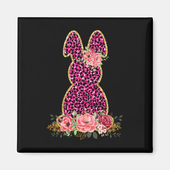 Cute Bunny Rabbit Pink Leopard Bunny Happy Easter  Magnet (Front)