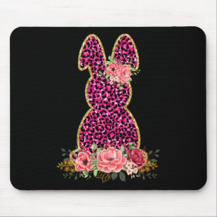 Cute Bunny Rabbit Pink Leopard Bunny Happy Easter  Mouse Pad