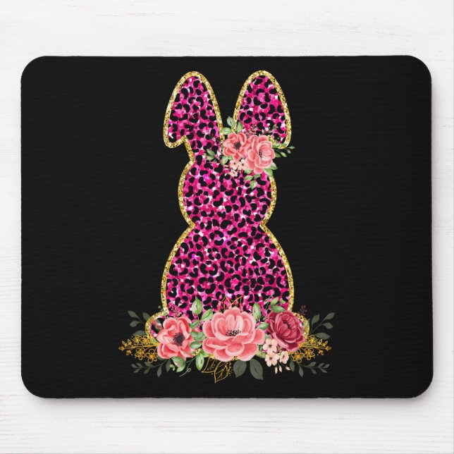 Cute Bunny Rabbit Pink Leopard Bunny Happy Easter  Mouse Pad (Front)