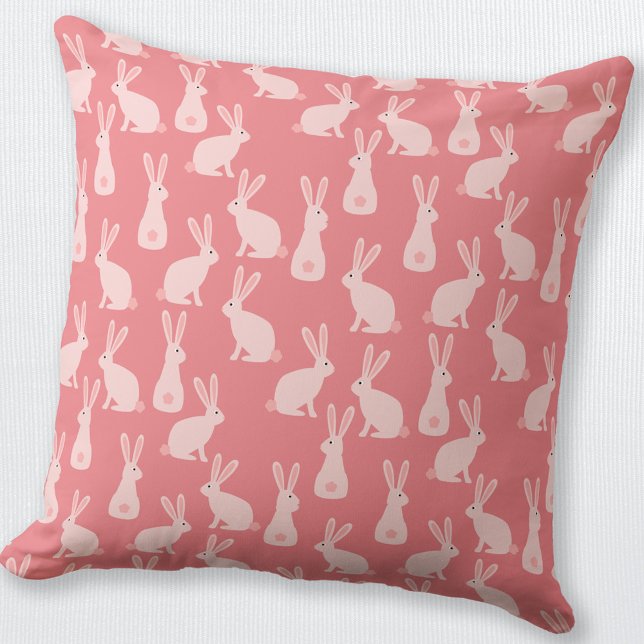 Cute Bunny Rabbit Pink Pattern Cushion (Cute Bunny Rabbit pink pattern throw pillow)