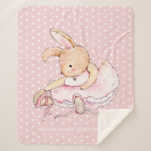 Cute Bunny Rabbit Pink Tutu White Polka Dots Sherpa Blanket