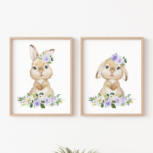 Cute Bunny, Rabbit, Purple Flowers, Gender Neutral (Creator Uploaded)