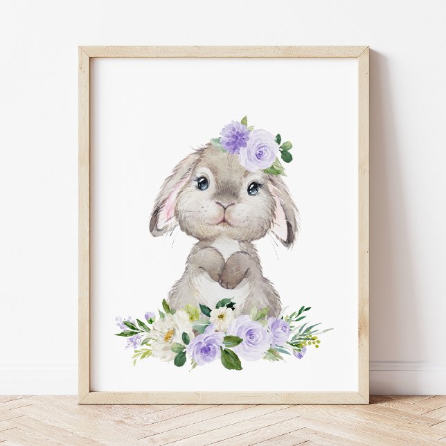 Cute Bunny, Rabbit, Purple Flowers, Gender Neutral Photo Print (Creator Uploaded)