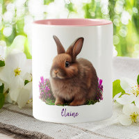 Cute Bunny Rabbit Purple Flowers Personalised