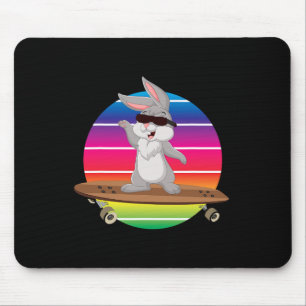 Cute Bunny Rabbit Riding Skateboard Rainbow Skater Mouse Pad