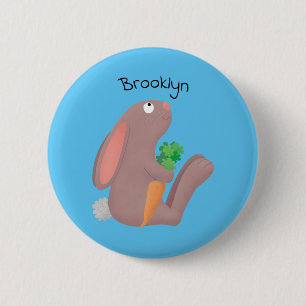 Cute bunny rabbit sitting with carrot cartoon 6 cm round badge
