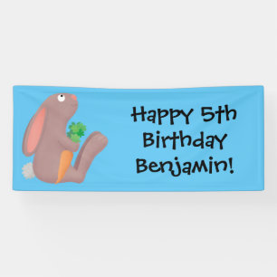 Cute bunny rabbit sitting with carrot cartoon banner