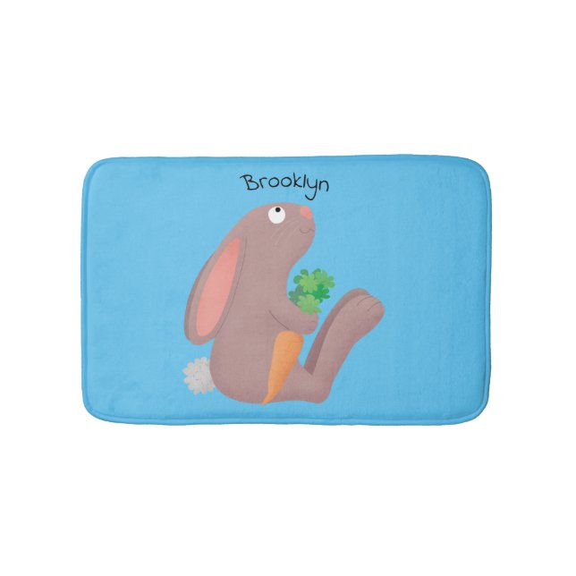 Cute bunny rabbit sitting with carrot cartoon bath mat (Front)