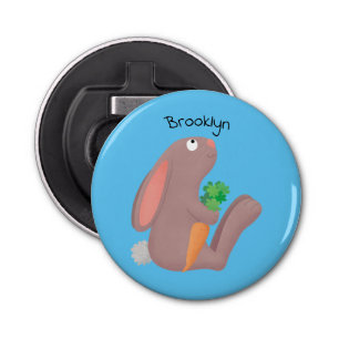 Cute bunny rabbit sitting with carrot cartoon bottle opener