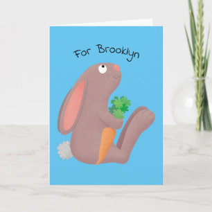Cute bunny rabbit sitting with carrot cartoon card