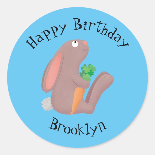 Cute bunny rabbit sitting with carrot cartoon classic round sticker (Front)