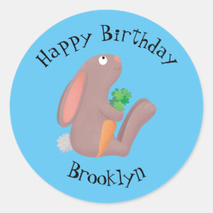 Cute bunny rabbit sitting with carrot cartoon classic round sticker