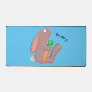 Cute bunny rabbit sitting with carrot cartoon desk mat