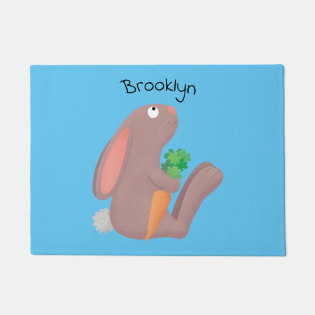 Cute bunny rabbit sitting with carrot cartoon doormat (Front)